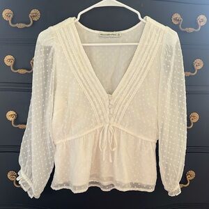 Abercrombie puff sleeve white blouse